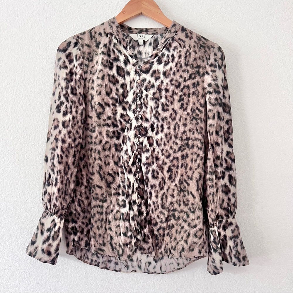 Joie 100% Silk Leopard Print Button Front Blouse Sz XS
